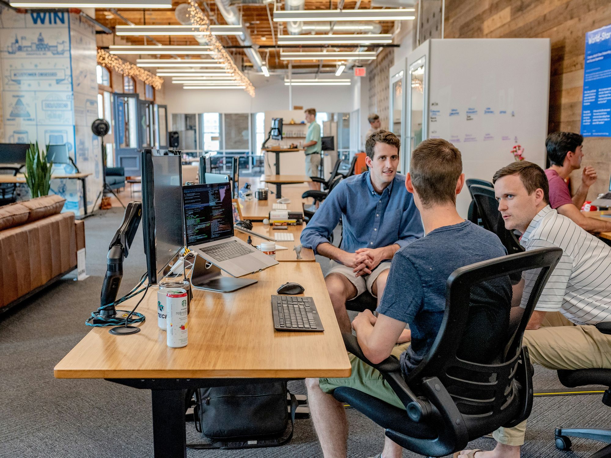 A small-business team working together